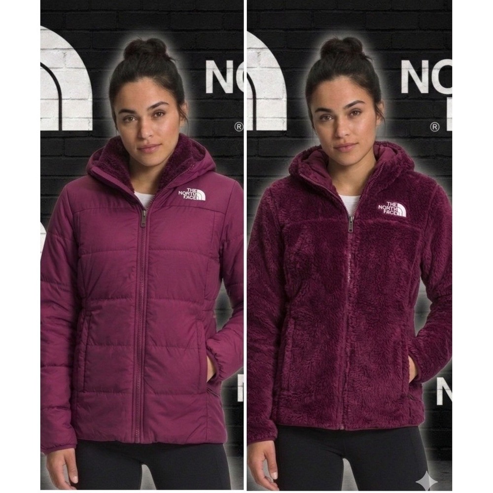 🔥The North Face💜Thick Winter 🚦Reversible puffer‎ Jacket Purple Fuzzy Fleece-S